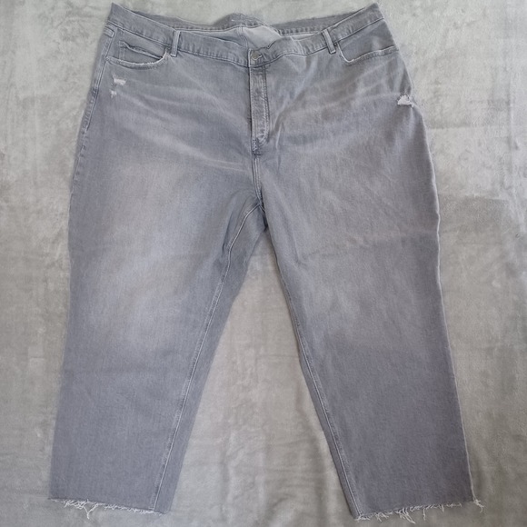 Old Navy Gray Ankle Cropped Jean Raw Hem Straight Leg Plus Sz 30 Classic Casual‎ - Picture 1 of 12